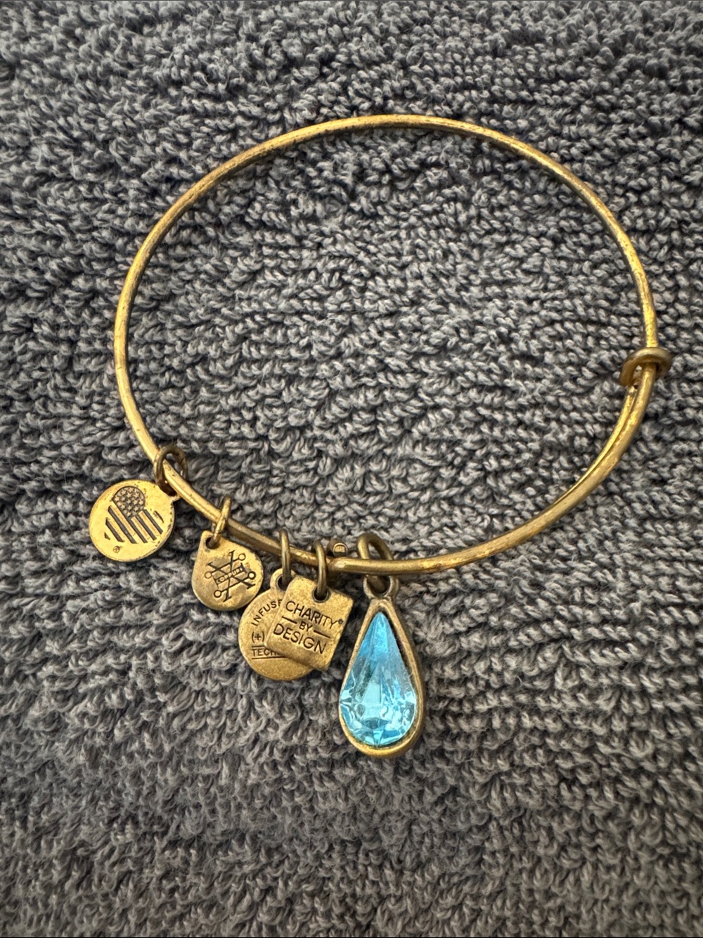 Alex and Ani Gold-Tone Bangle with Blue Teardrop Charm